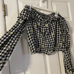 Off-Shoulder Gingham Crop Top with Lemons